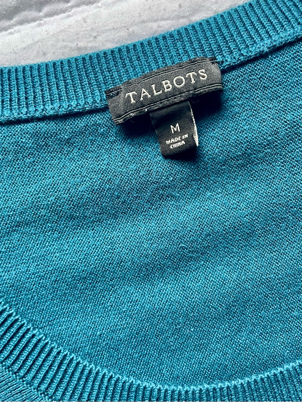 Vintage Talbots Teal Crochet Sleeve Scoop Neck Top Size M - Picture 4 of 5